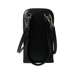 Luxour, Dolce & Gabbana Black Leather Zip Around Logo Print Lanyard Strap Wallet, 