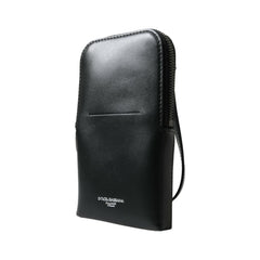 Luxour, Dolce & Gabbana Black Leather Zip Around Logo Print Lanyard Strap Wallet, 