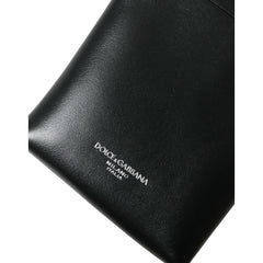 Luxour, Dolce & Gabbana Black Leather Zip Around Logo Print Lanyard Strap Wallet, 