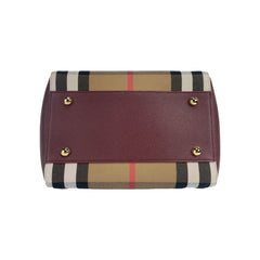 Luxour, Burberry Small Canterby Mahogany Leather Check Canvas Tote Bag Purse, 