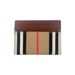 Luxour, Burberry Sandon Tan Canvas Check Printed Leather Slim Card Case Wallet, 