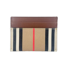 Luxour, Burberry Sandon Tan Canvas Check Printed Leather Slim Card Case Wallet, 