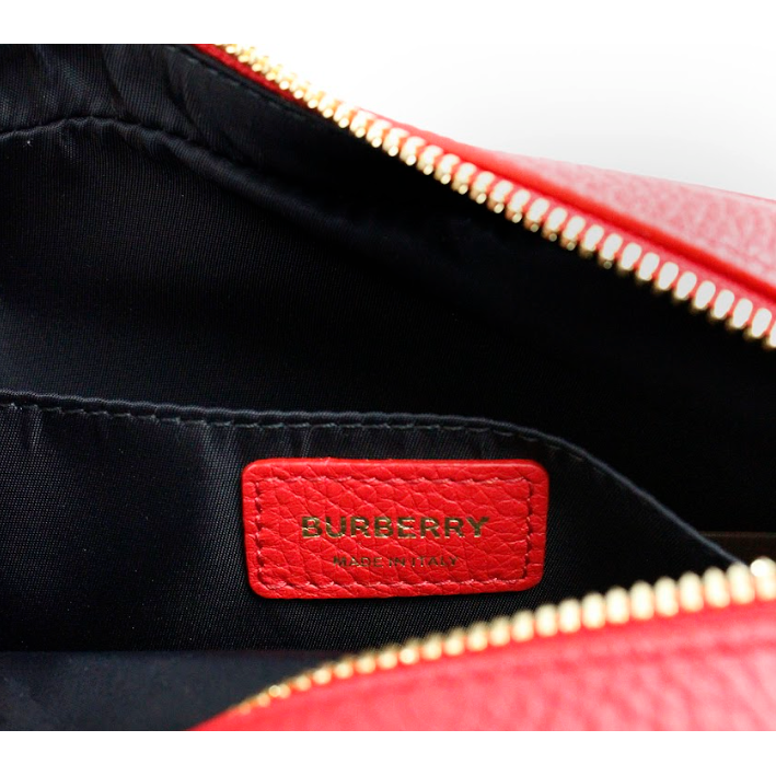 Luxour, Burberry Small Branded Bright Red Grainy Leather Camera Crossbody Bag, 