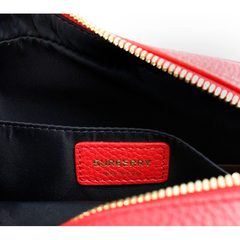 Luxour, Burberry Small Branded Bright Red Grainy Leather Camera Crossbody Bag, 