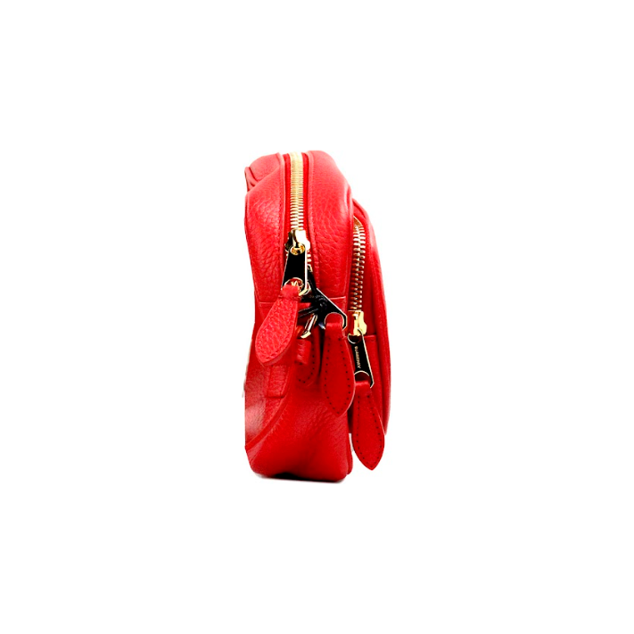 Luxour, Burberry Small Branded Bright Red Grainy Leather Camera Crossbody Bag, 