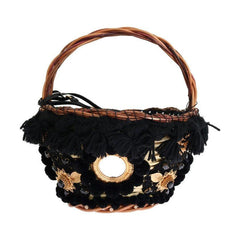 Luxour, Dolce & Gabbana Chic Beige & Black Straw Snakeskin Bucket Bag, 