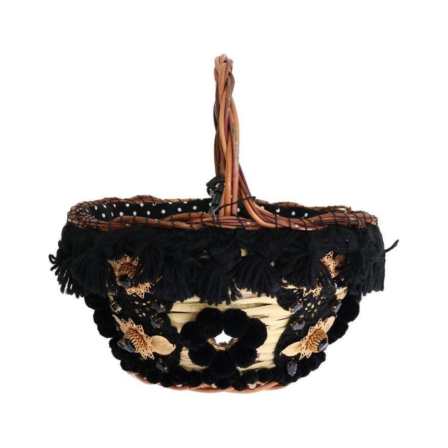 Luxour, Dolce & Gabbana Chic Beige & Black Straw Snakeskin Bucket Bag, 