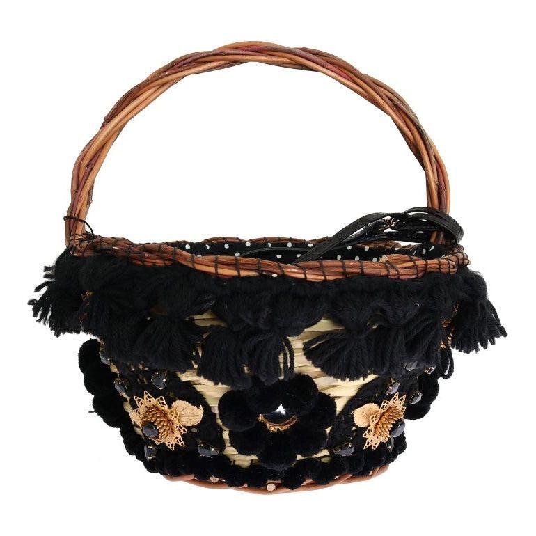 Luxour, Dolce & Gabbana Chic Beige & Black Straw Snakeskin Bucket Bag, 