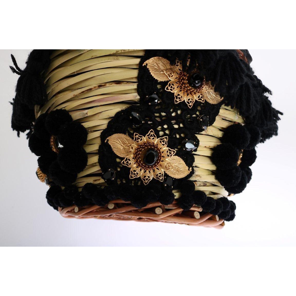 Luxour, Dolce & Gabbana Chic Beige & Black Straw Snakeskin Bucket Bag, 
