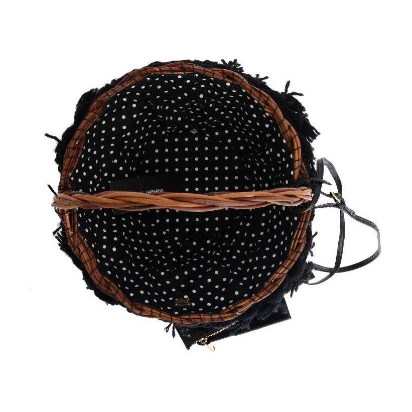 Luxour, Dolce & Gabbana Chic Beige & Black Straw Snakeskin Bucket Bag, 