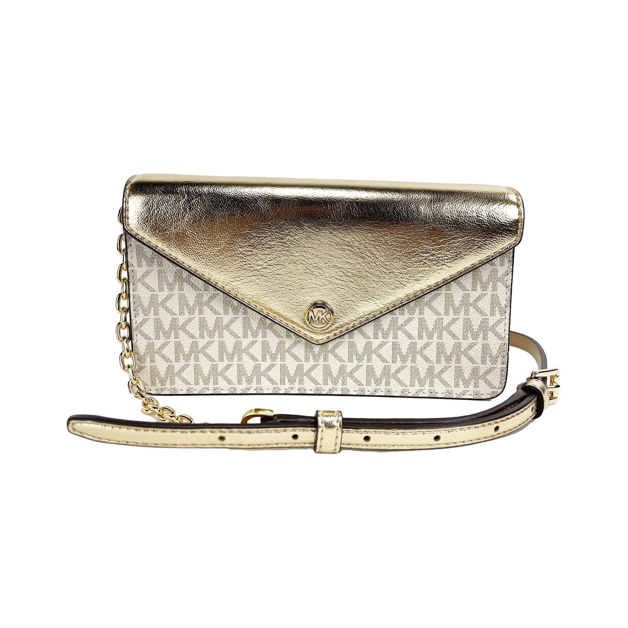Luxour, Michael Kors Jet Set Travel Pale Gold Small Flap Clutch Crossbody Bag, 