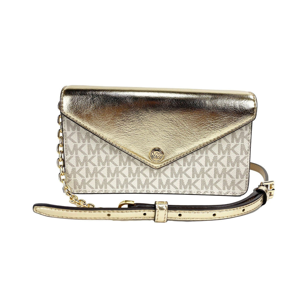 Luxour, Michael Kors Jet Set Travel Pale Gold Small Flap Clutch Crossbody Bag, 