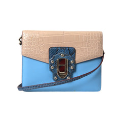 Luxour, Dolce & Gabbana Blue Beige Exotic Leather LUCIA Crossbody Purse Bag, 