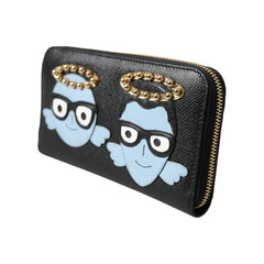 Luxour, Dolce & Gabbana Black Blue Leather #DGFAMILY Zipper Continental Men Wallet, 