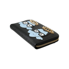 Luxour, Dolce & Gabbana Black Blue Leather #DGFAMILY Zipper Continental Men Wallet, 