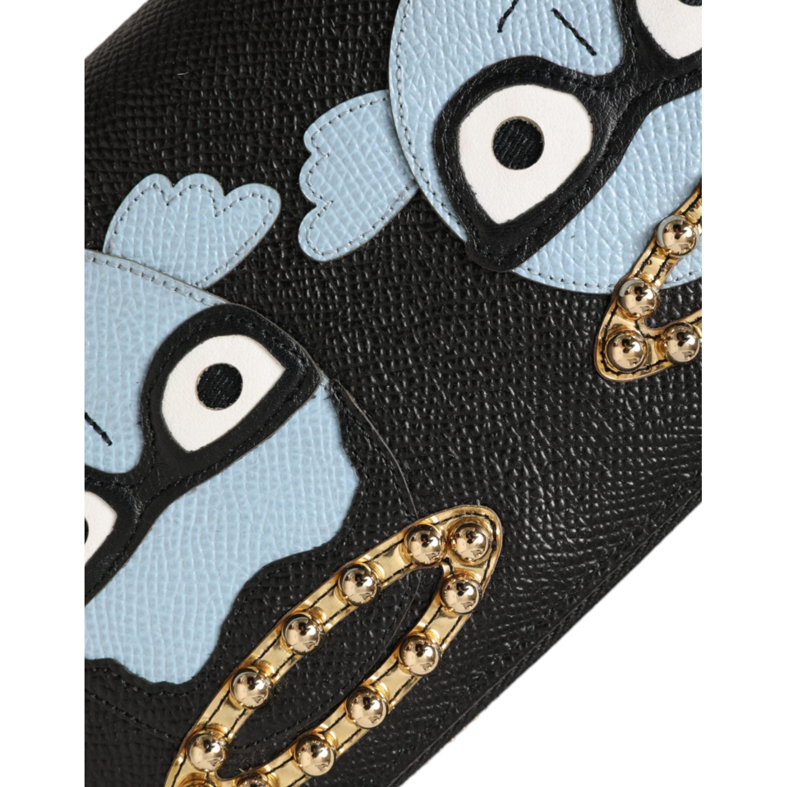 Luxour, Dolce & Gabbana Black Blue Leather #DGFAMILY Zipper Continental Men Wallet, 
