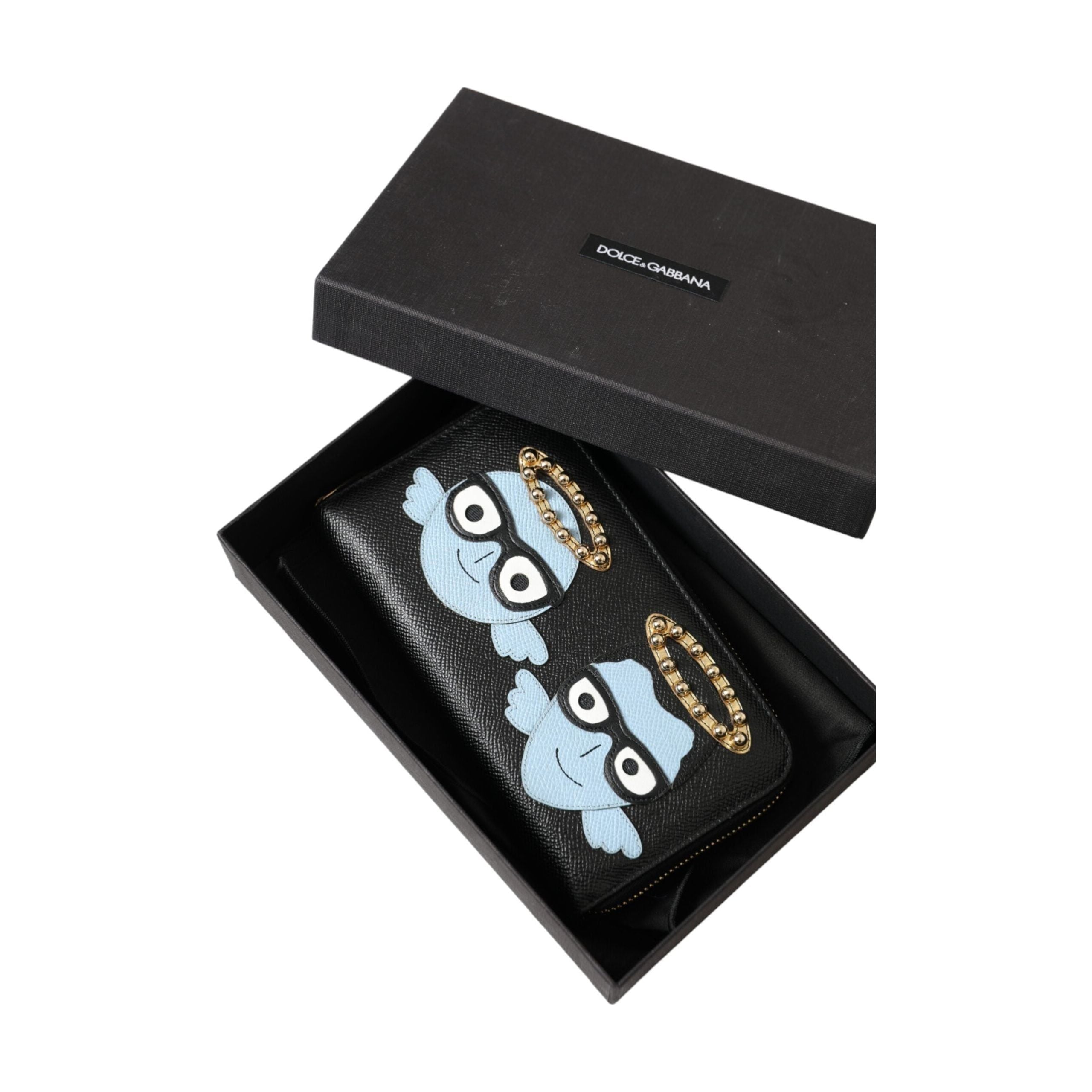Luxour, Dolce & Gabbana Black Blue Leather #DGFAMILY Zipper Continental Men Wallet, 