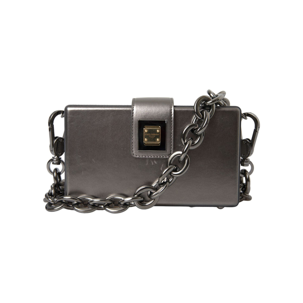 Luxour, Dolce & Gabbana Metallic Gray Calfskin Leather DG BOX Shoulder Bag, 