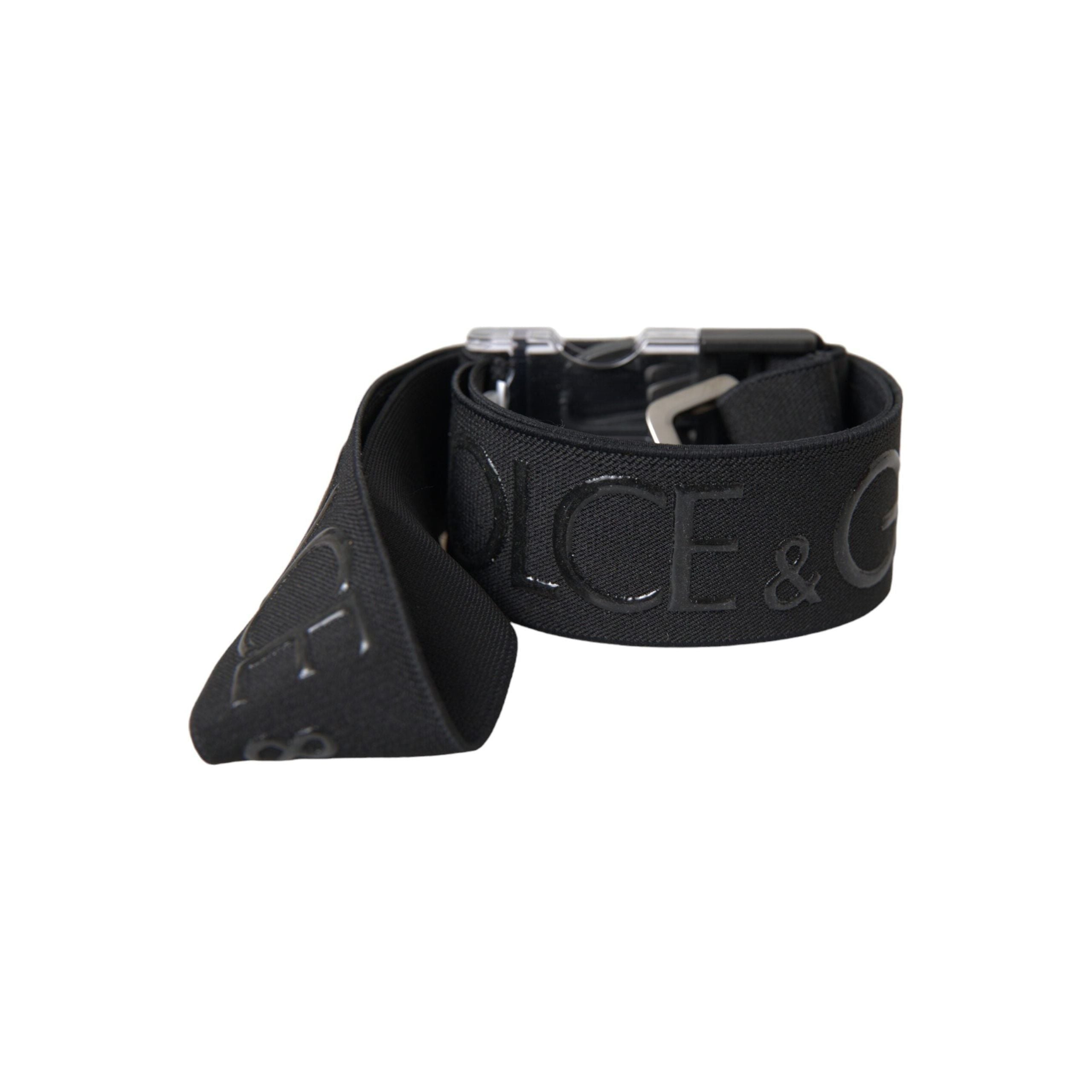 Luxour, Dolce & Gabbana Black Polyester Stretch Logo Print Bag Shoulder Strap, 