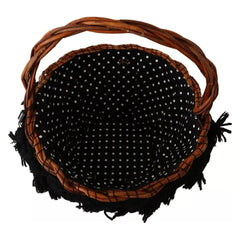 Luxour, Dolce & Gabbana Black Beige Straw Basket Tote Pom Pom Crystals Bag, 