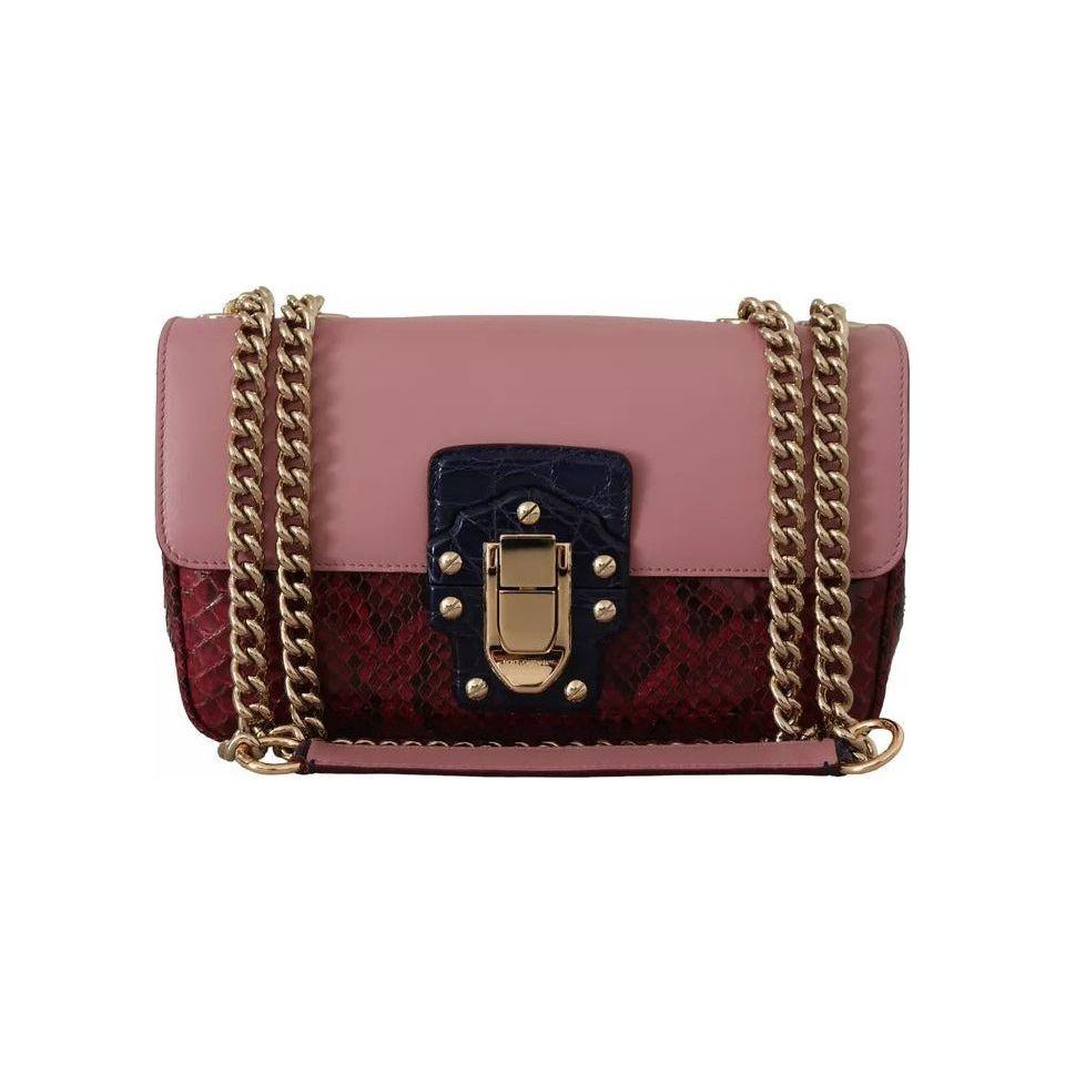 Luxour, Dolce & Gabbana Pink Red Exotic Skins Gold Chain Purse LUCIA Leather Bag, 