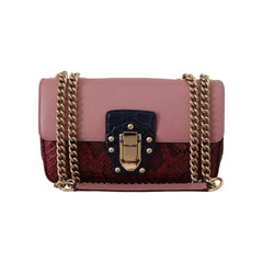 Luxour, Dolce & Gabbana Pink Red Exotic Skins Gold Chain Purse LUCIA Leather Bag, 