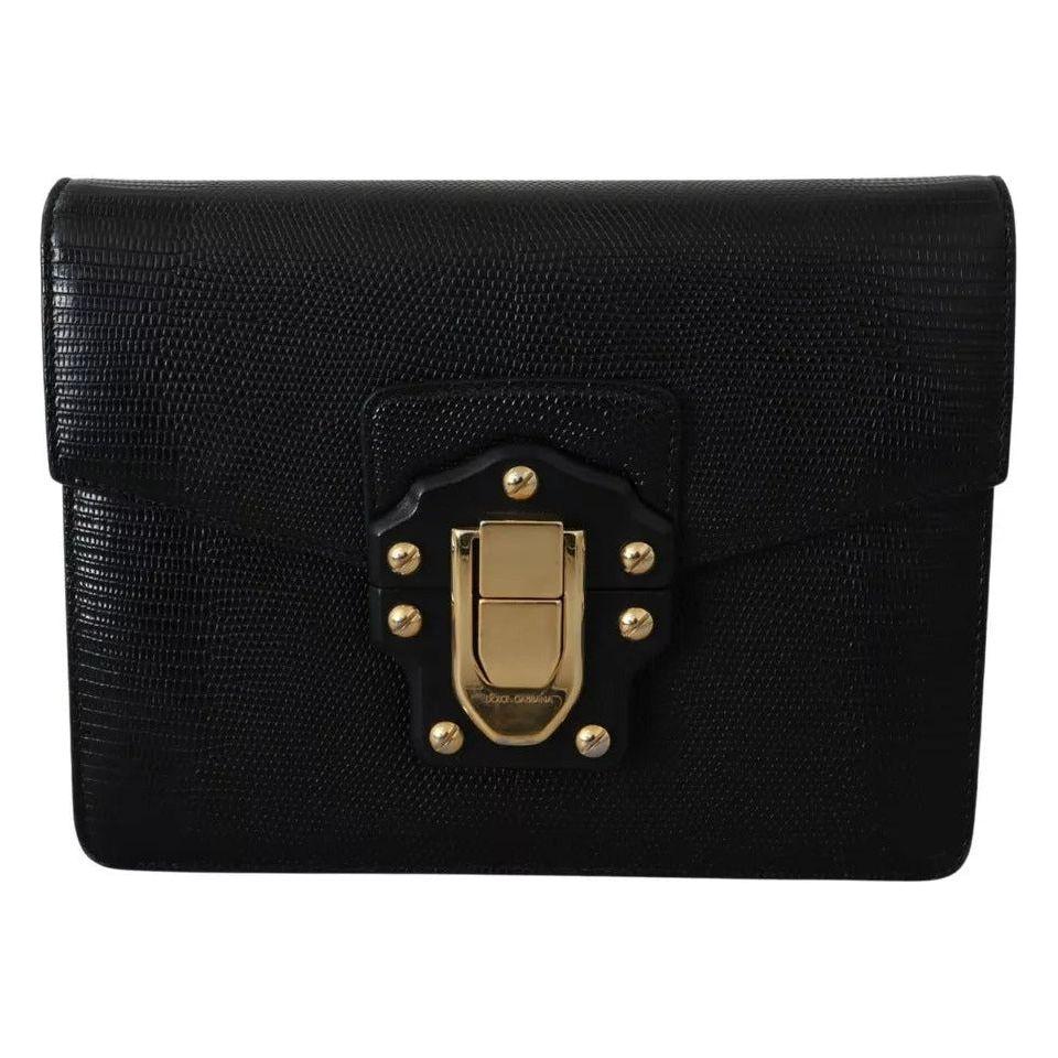 Luxour, Dolce & Gabbana Black Leather Gold Metal Mini Women Purse Bag Lucia Wallet, 