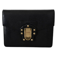 Luxour, Dolce & Gabbana Black Leather Gold Metal Mini Women Purse Bag Lucia Wallet, 