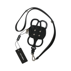 Luxour, Dolce & Gabbana Black Calfskin Leather DG Logo Coin Purse Lanyard Wallet, 