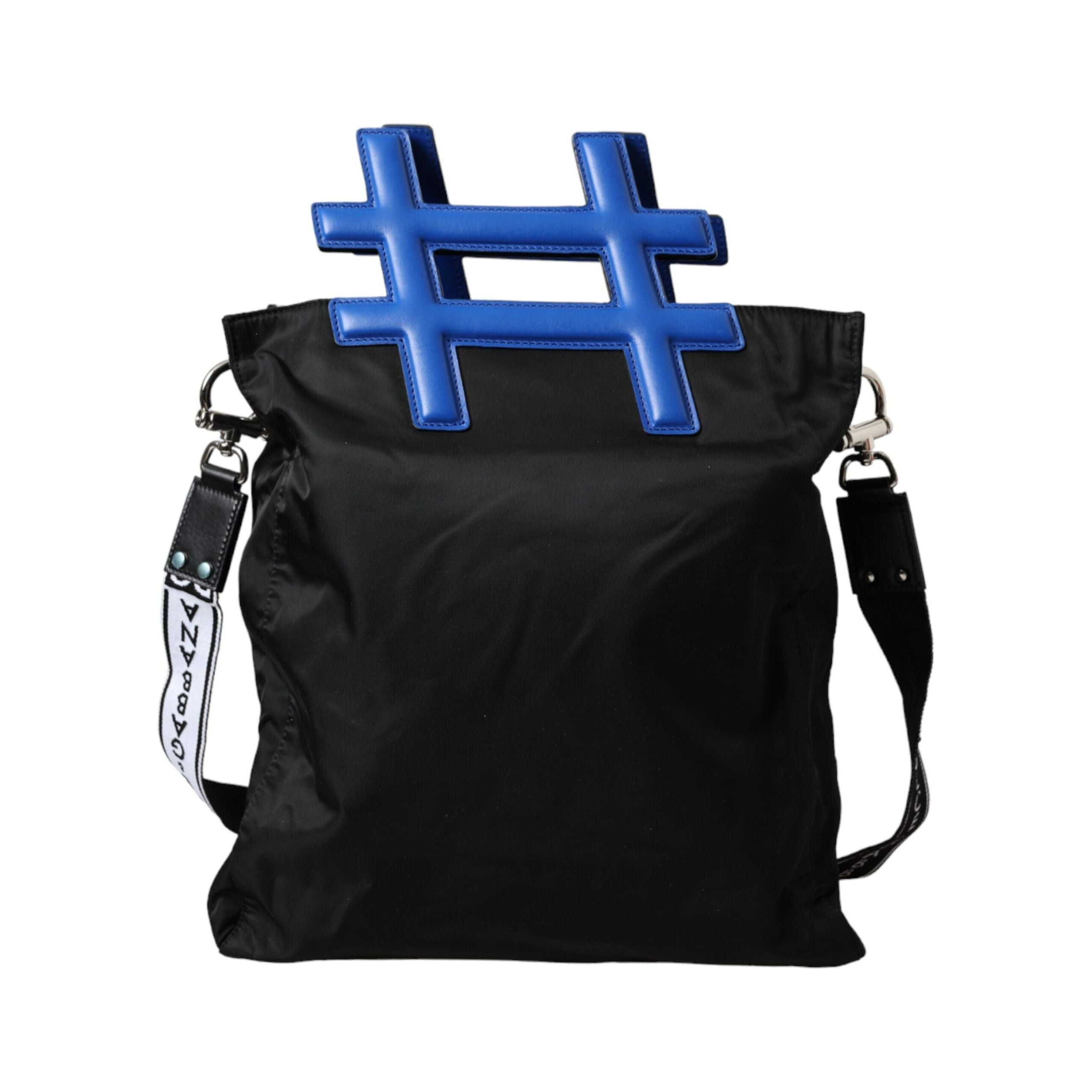 Luxour, Dolce & Gabbana Black Nylon Blue Leather Hashtag Shopping Tote Bag, 