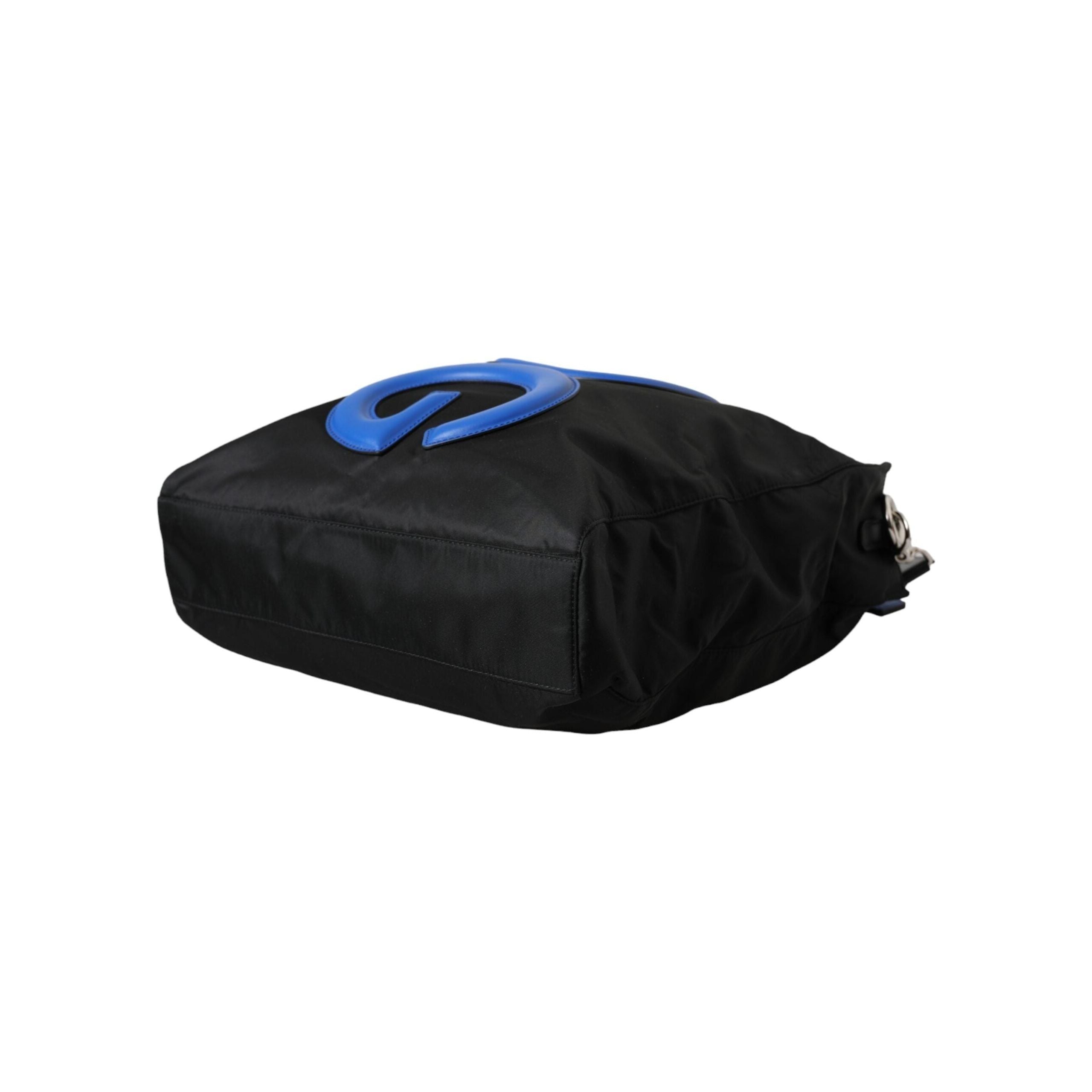 Luxour, Dolce & Gabbana Black Nylon Blue Leather Hashtag Shopping Tote Bag, 