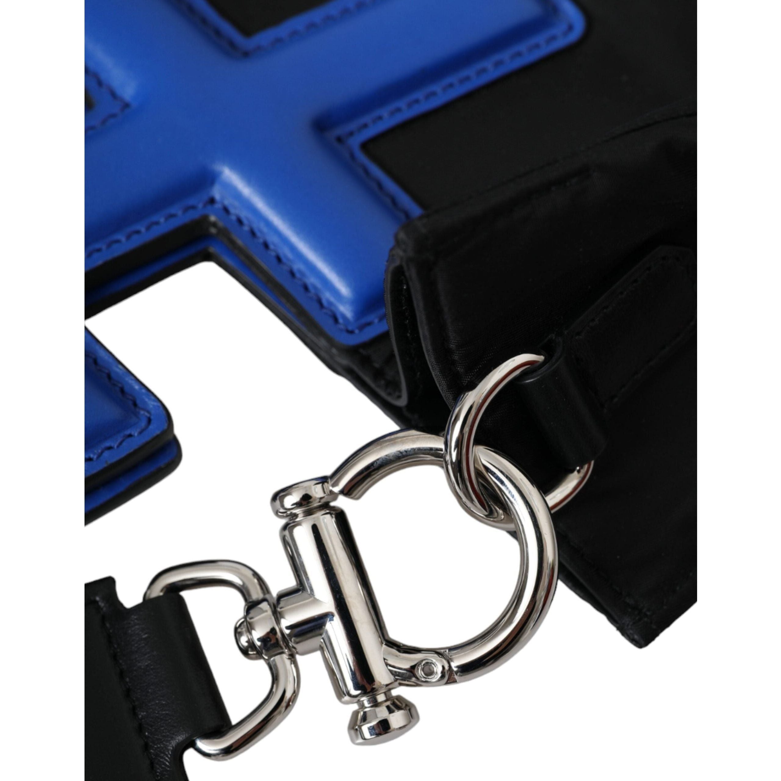 Luxour, Dolce & Gabbana Black Nylon Blue Leather Hashtag Shopping Tote Bag, 