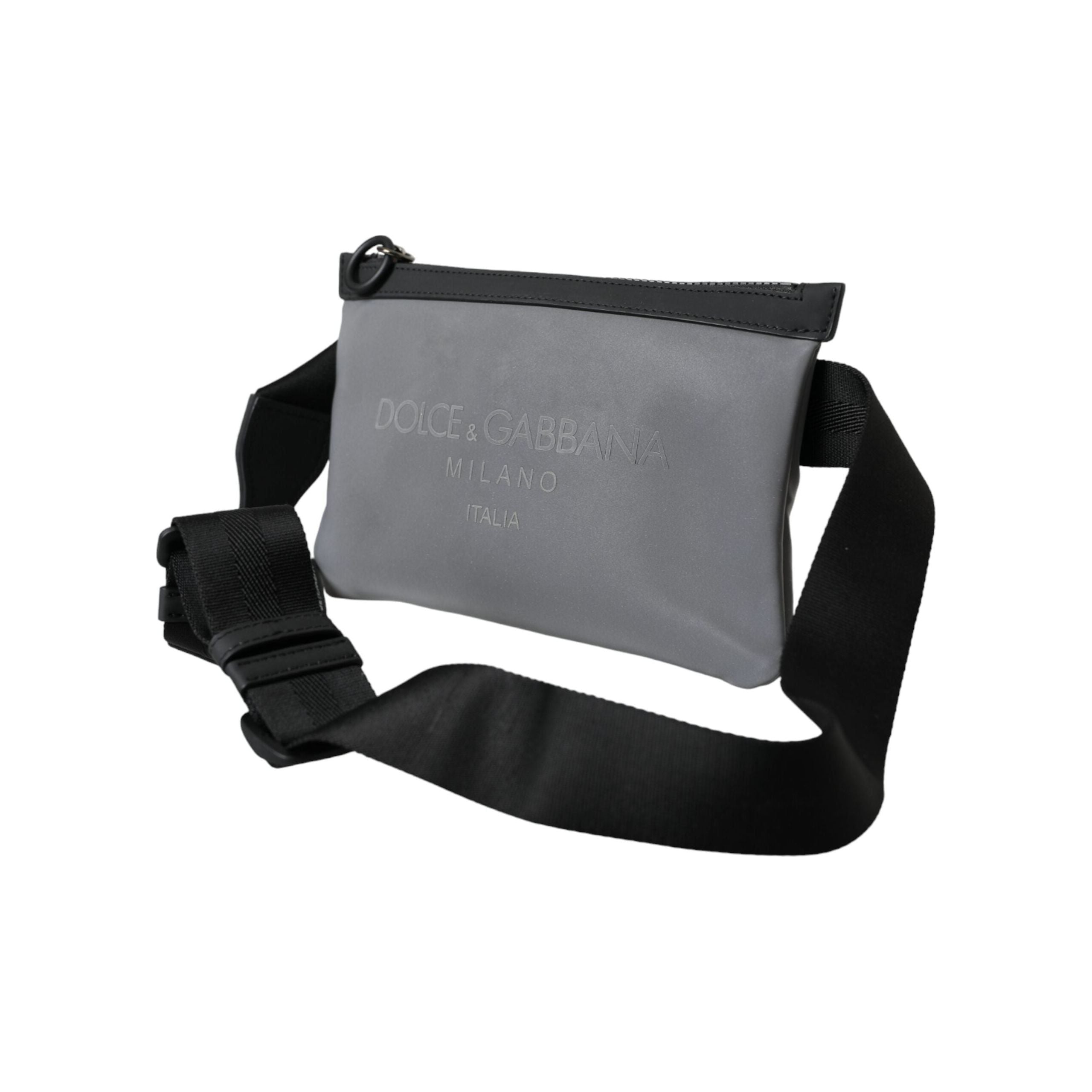 Luxour, Dolce & Gabbana Gray Neoprene Logo Zip Waist Fanny Pack Belt Pouch Bag, 