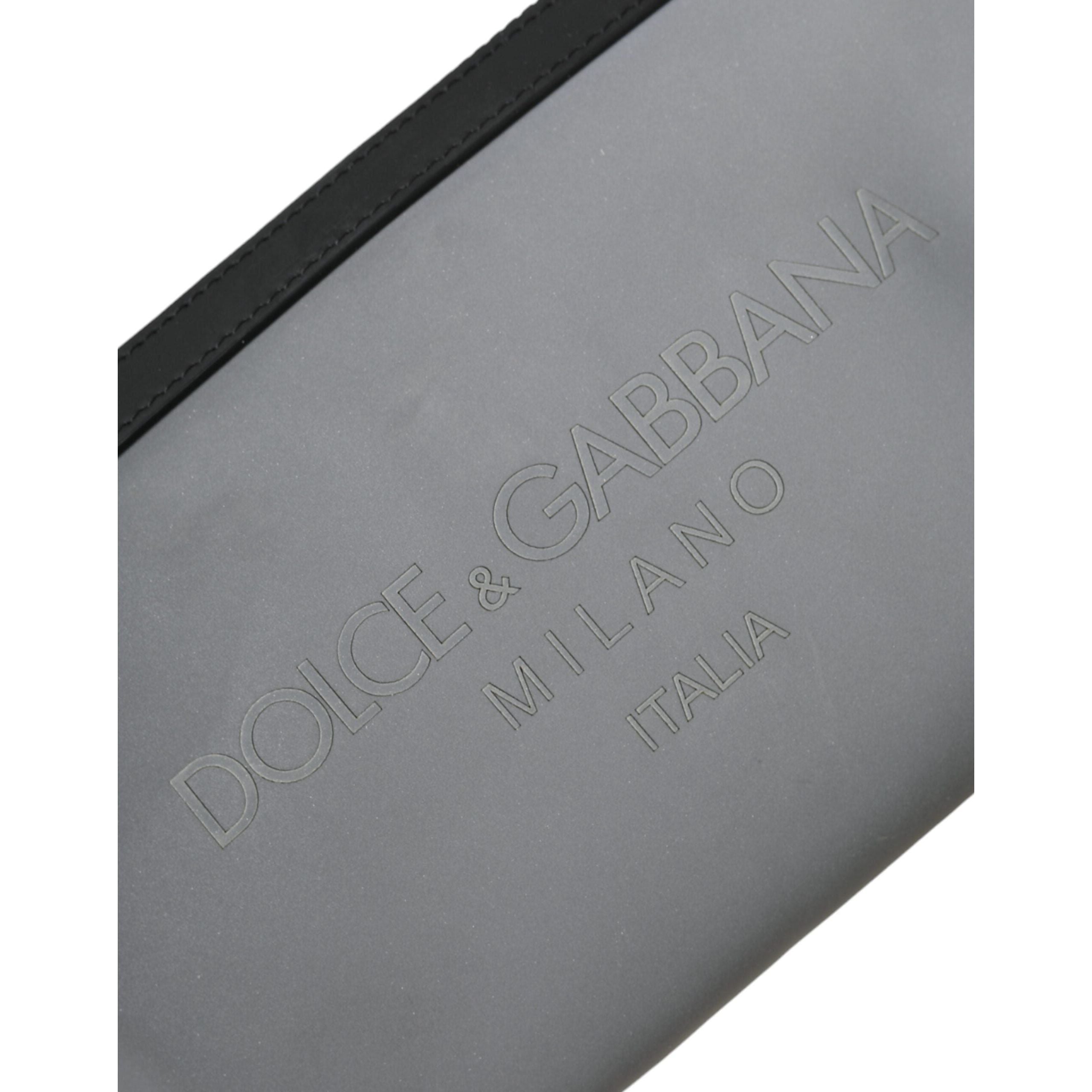 Luxour, Dolce & Gabbana Gray Neoprene Logo Zip Waist Fanny Pack Belt Pouch Bag, 