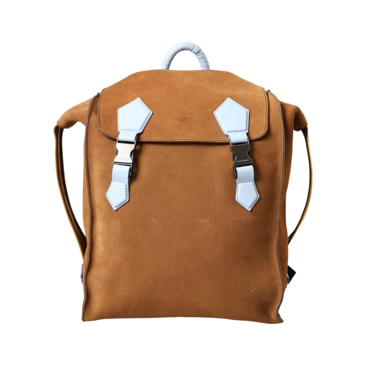 Luxour, Dolce & Gabbana Brown Yellow Suede Leather Logo Backpack Bag, 