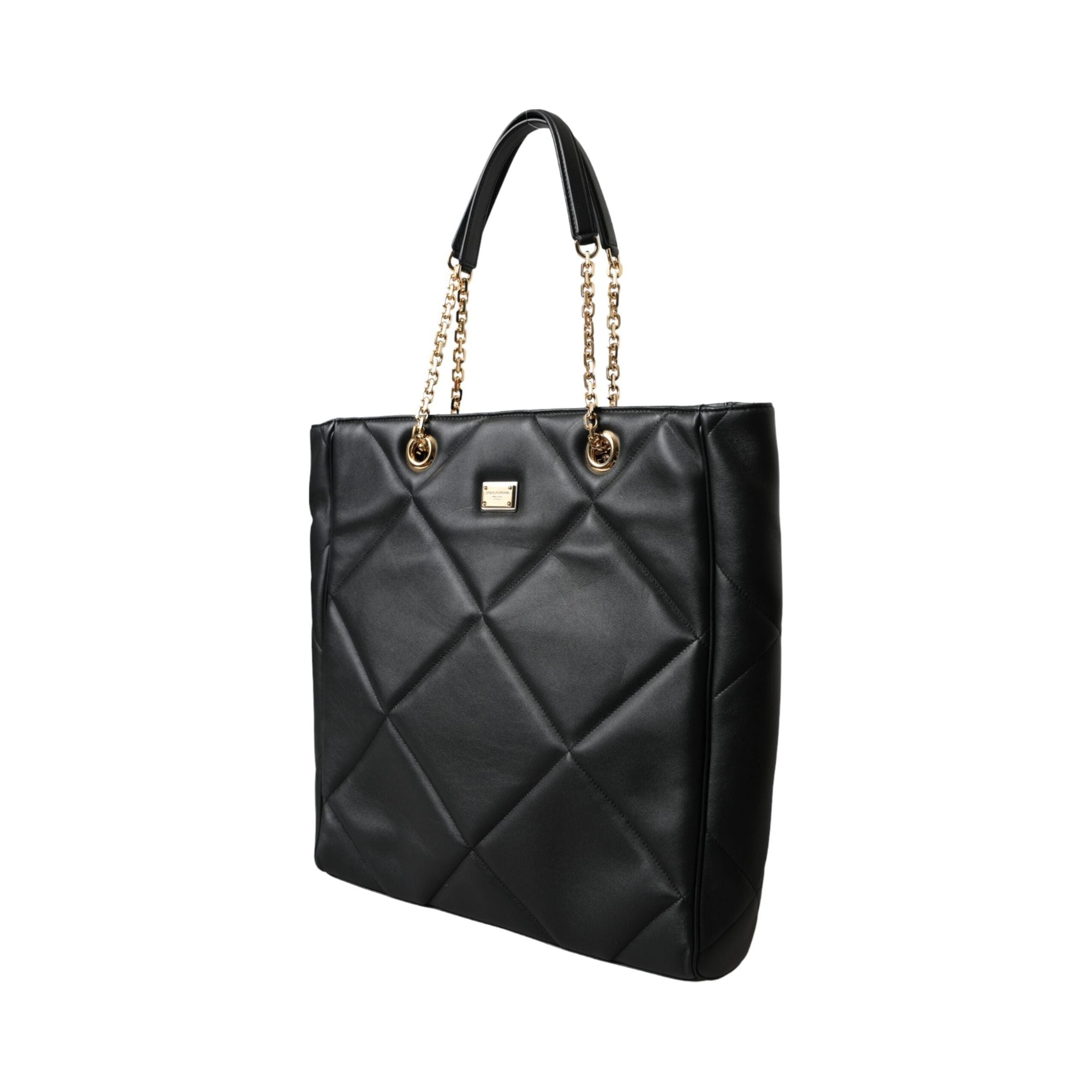 Luxour, Dolce & Gabbana Black Leather JUNGLE Quilted Shopping Tote Bag, 