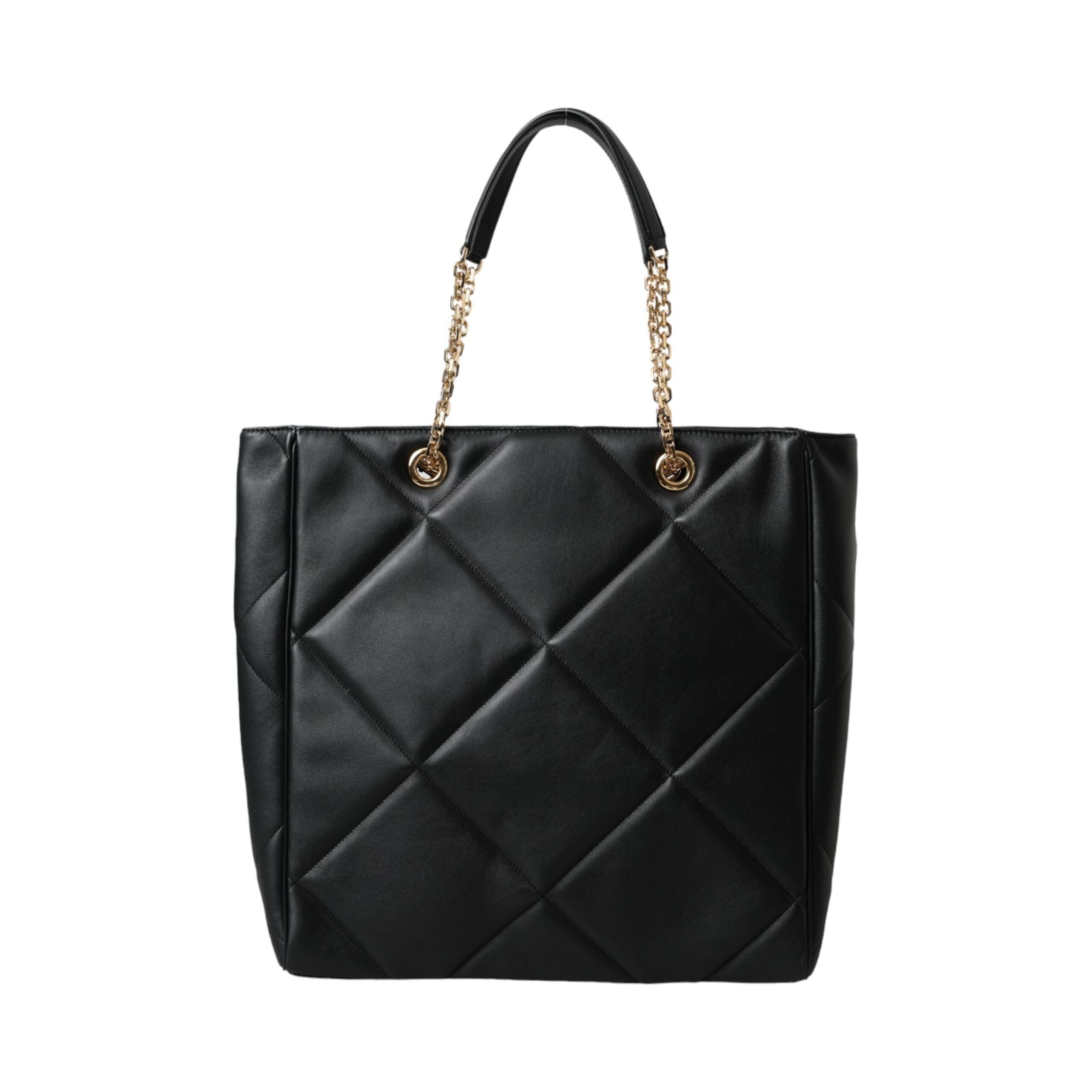 Luxour, Dolce & Gabbana Black Leather JUNGLE Quilted Shopping Tote Bag, 