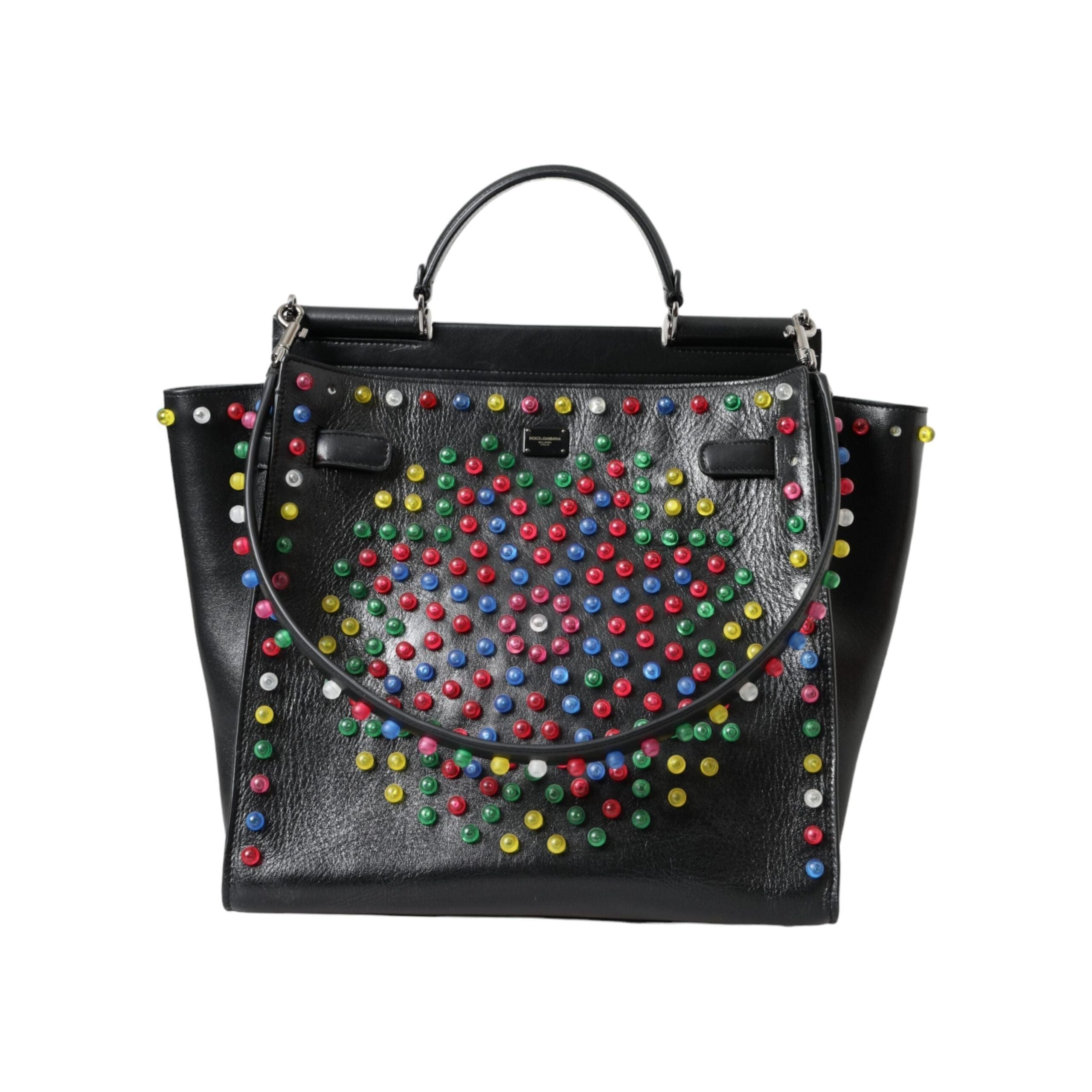 Luxour, Dolce & Gabbana Black SICILY Leather LED Top Handle Shoulder Bag, 