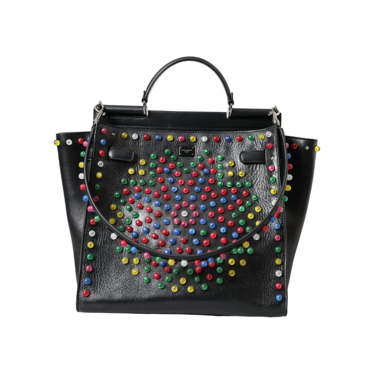 Luxour, Dolce & Gabbana Black SICILY Leather LED Top Handle Shoulder Bag, 