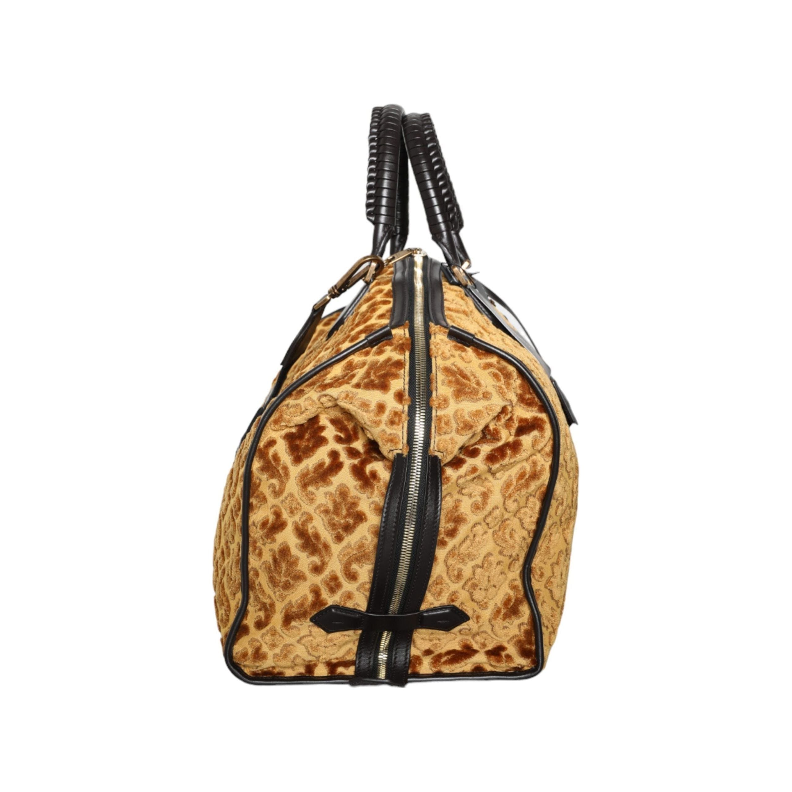Luxour, Dolce & Gabbana Beige Velvet Top Handle Shoulder Duffle Women Bag, 