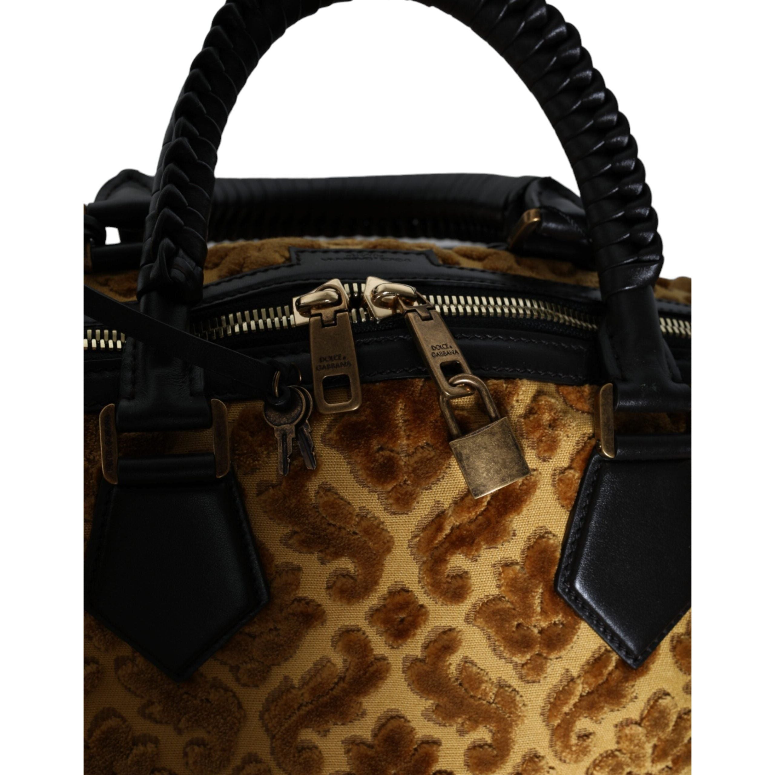 Luxour, Dolce & Gabbana Beige Velvet Top Handle Shoulder Duffle Women Bag, 