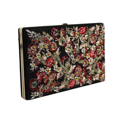 Luxour, Dolce & Gabbana Multicolor Floral Gold Frame Clutch Evening Purse Bag, 