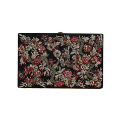 Luxour, Dolce & Gabbana Multicolor Floral Gold Frame Clutch Evening Purse Bag, 