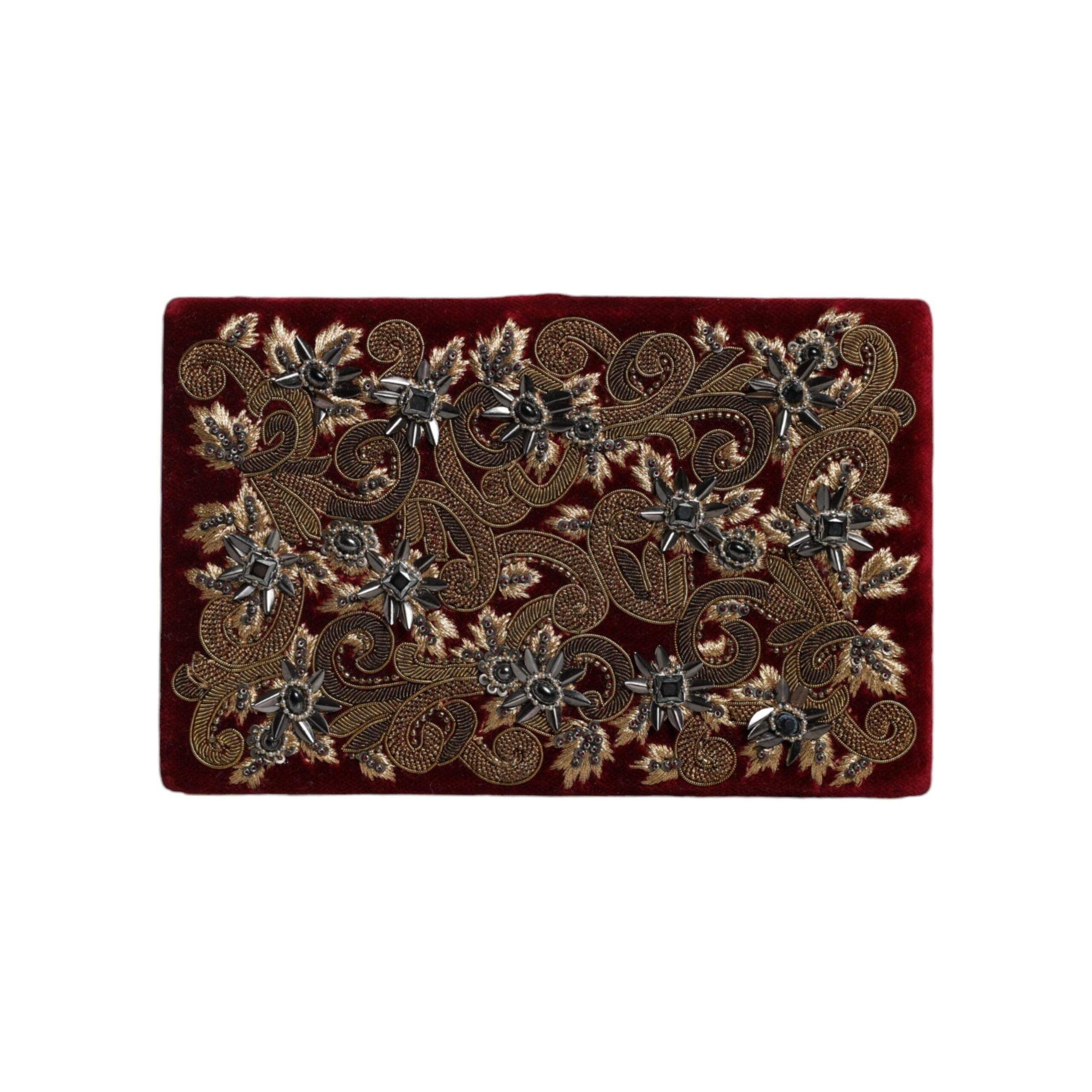 Luxour, Dolce & Gabbana Red Velvet Gold Frame Clutch Evening Party Purse Bag, 