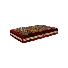 Luxour, Dolce & Gabbana Red Velvet Gold Frame Clutch Evening Party Purse Bag, 
