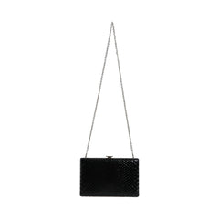 Luxour, Dolce & Gabbana Black Leather Silver Frame Clutch Mini Crossbody Bag, 