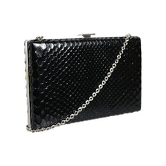Luxour, Dolce & Gabbana Black Leather Silver Frame Clutch Mini Crossbody Bag, 