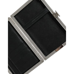 Luxour, Dolce & Gabbana Black Leather Silver Frame Clutch Mini Crossbody Bag, 