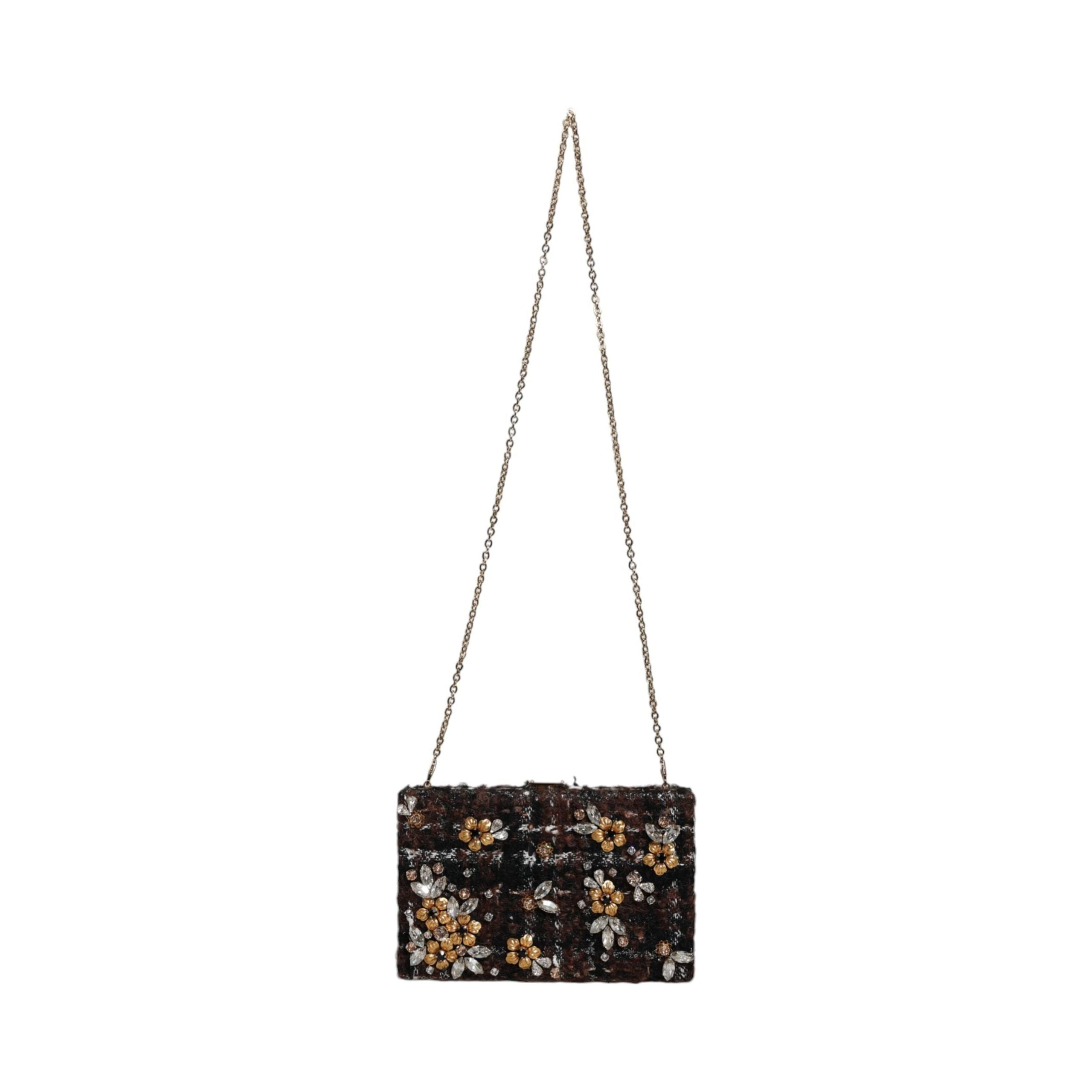 Luxour, Dolce & Gabbana Multicolor Tweed Floral Clutch Evening Party Purse CrossBody Bag, 