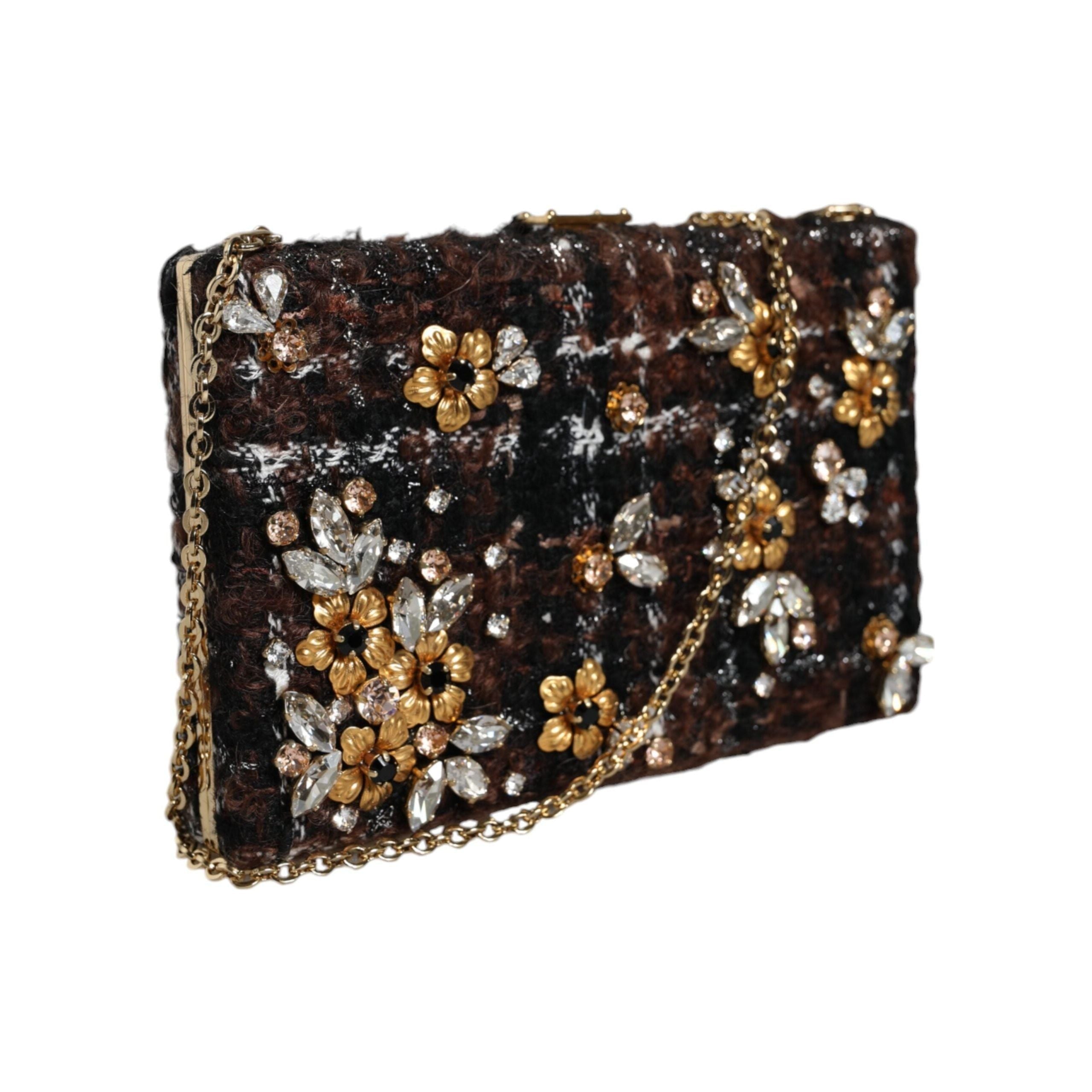 Luxour, Dolce & Gabbana Multicolor Tweed Floral Clutch Evening Party Purse CrossBody Bag, 